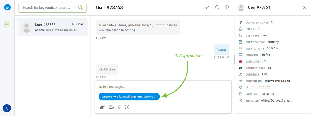 Smart Reply - MojaDesk AI Suggestion